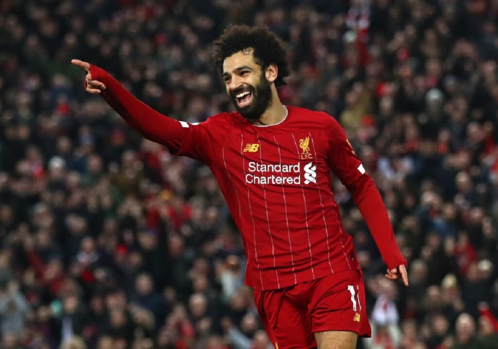 Mohamed Salah celebrates for Liverpool.
