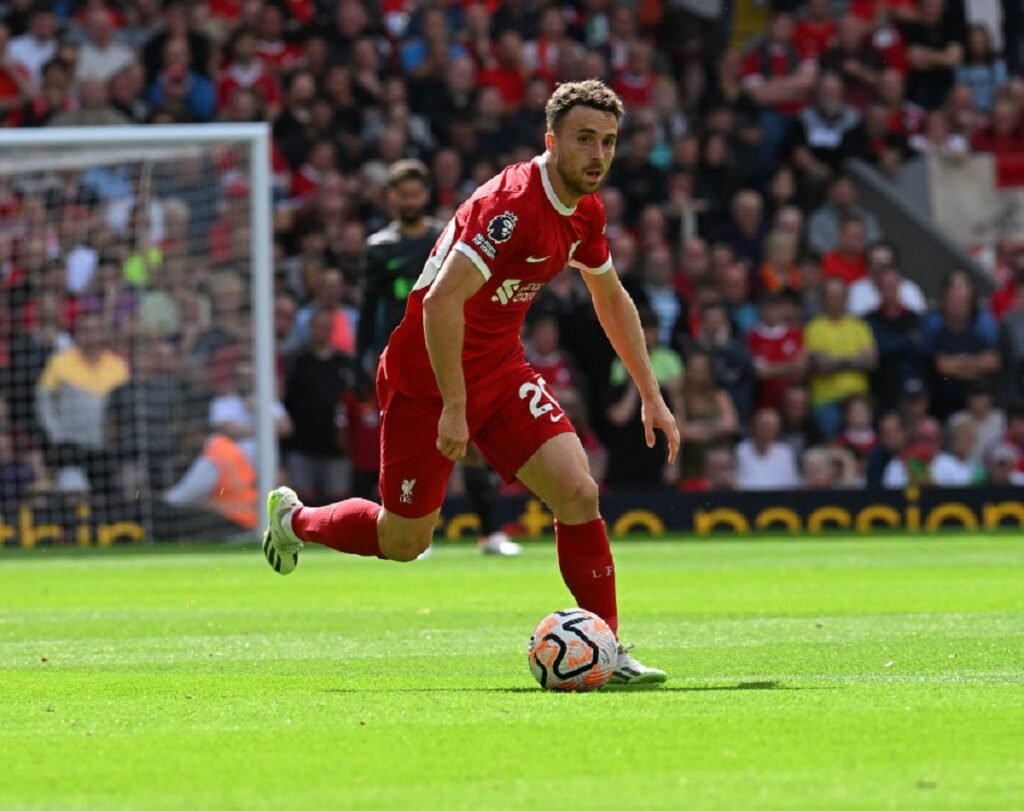 Diogo Jota playing for Liverpool.